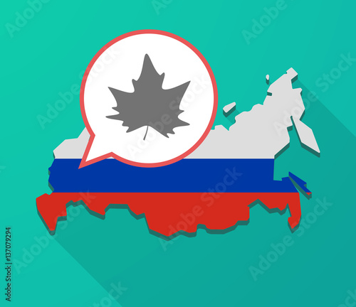 Long shadow Russia map with an autumn leaf tree