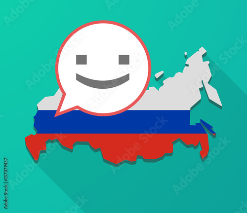 Long shadow Russia map with a smile text face