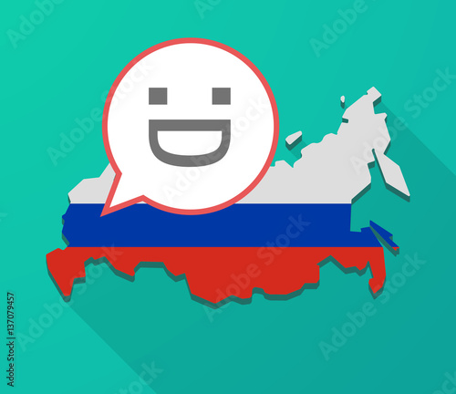 Long shadow Russia map with a laughing text face