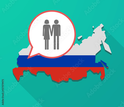 Long shadow Russia map with a heterosexual couple pictogram