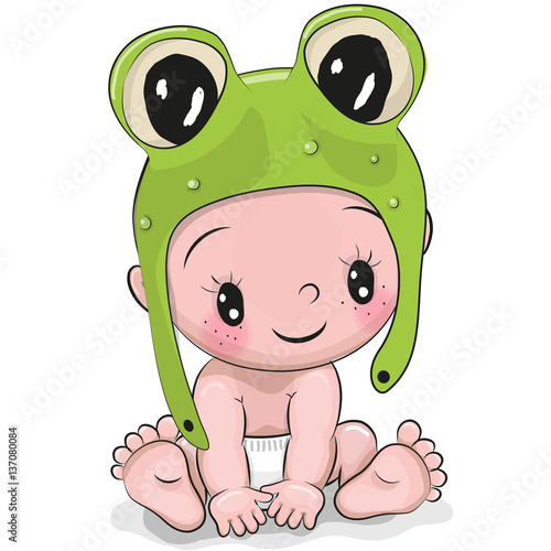 Cute Cartoon Baby boy in a frog hat