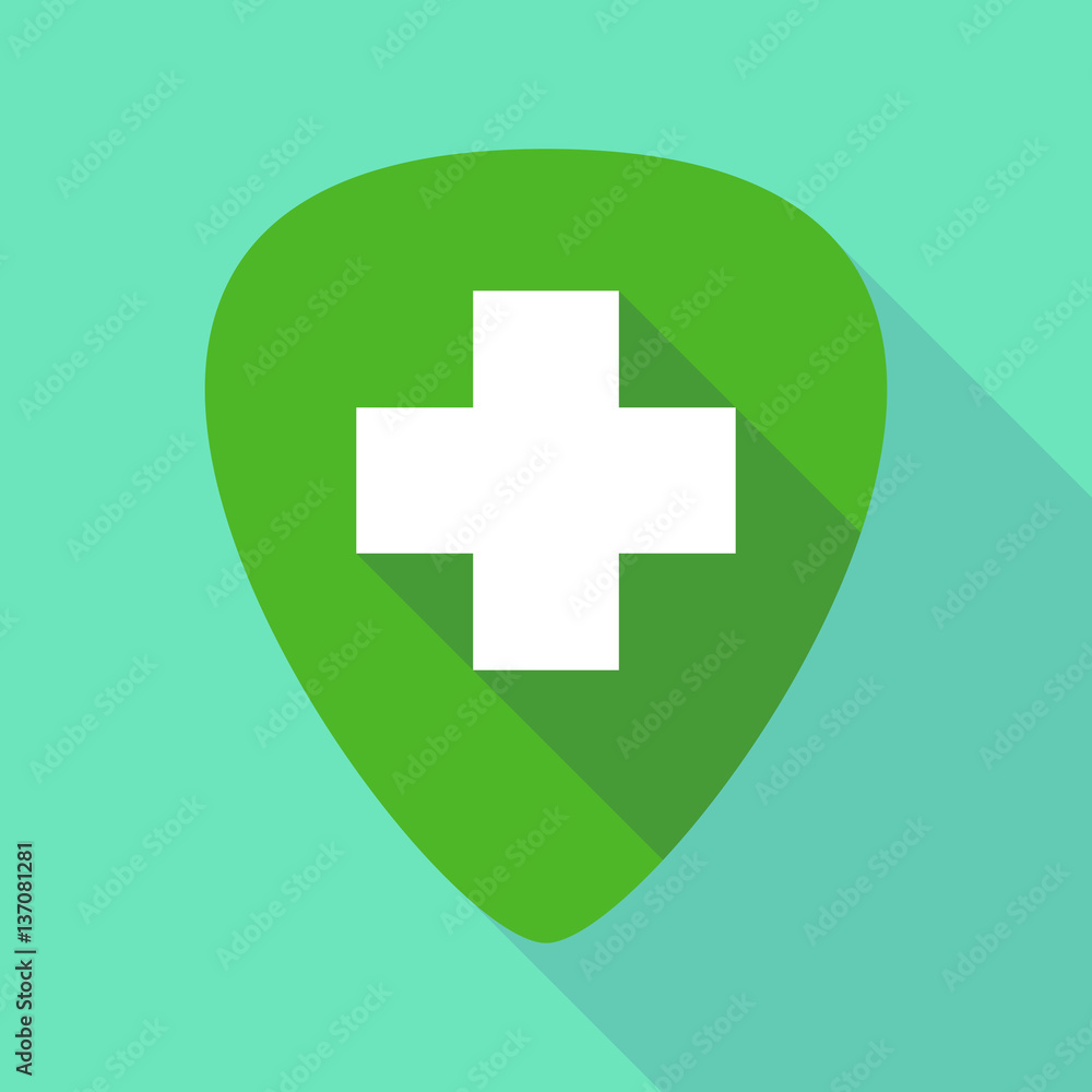 Long shadow guitar pick with a pharmacy sign Long shadow guitar pick with a pharmacy sign