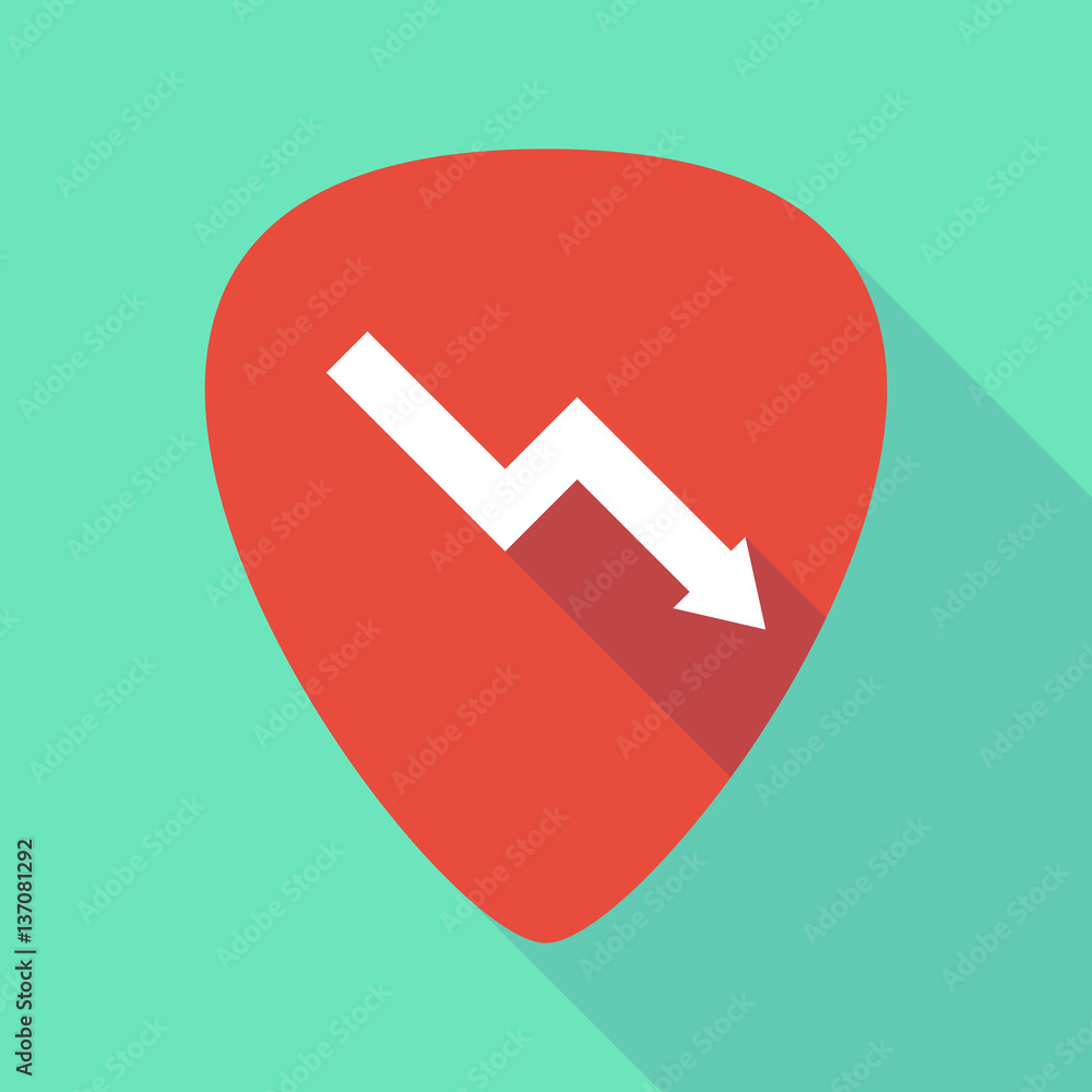 Long shadow guitar pick with a descending graph Long shadow guitar pick with a descending graph