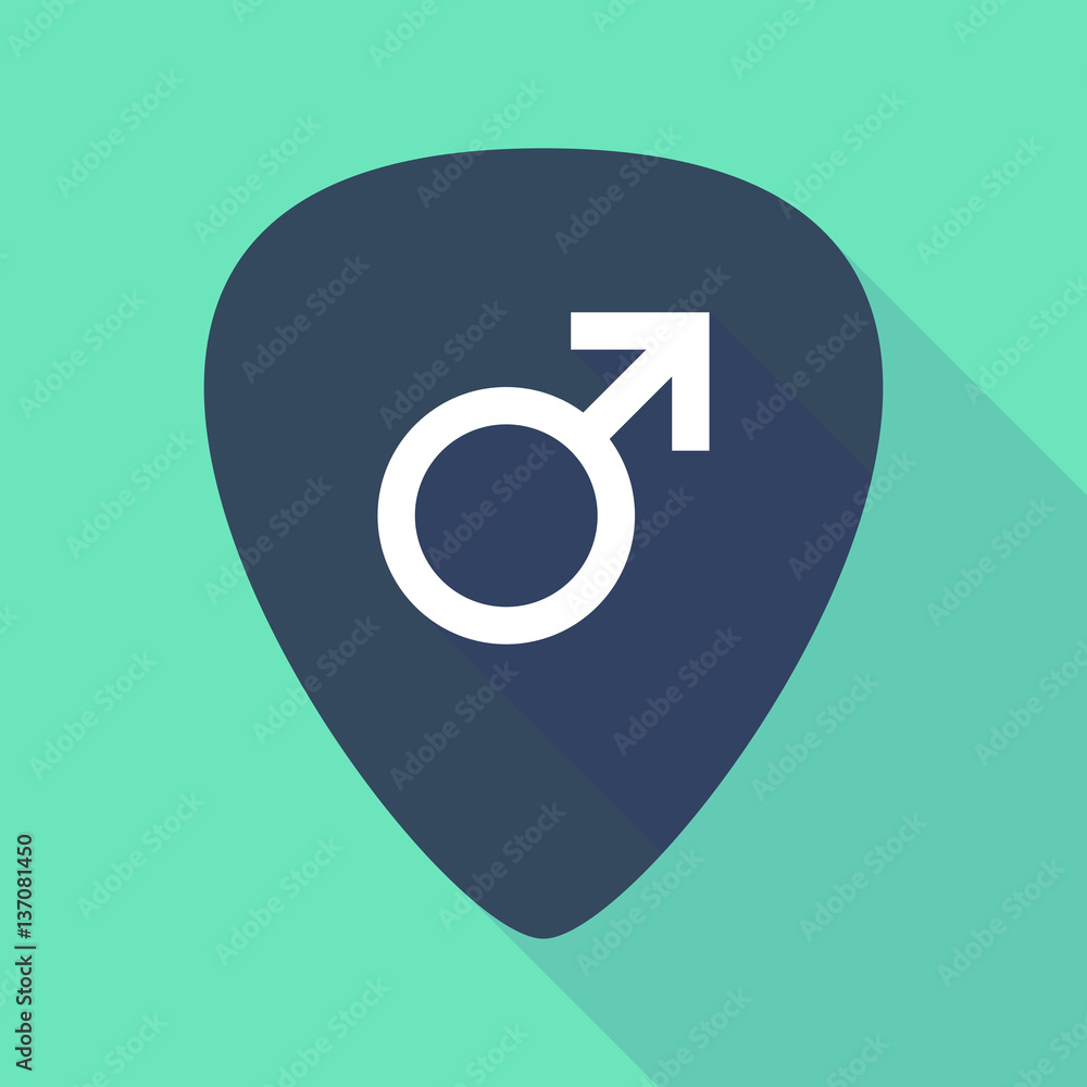 Long shadow guitar pick with a male sign Long shadow guitar pick with a male sign