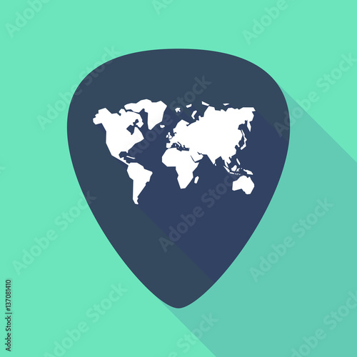 Long shadow guitar pick with a world map