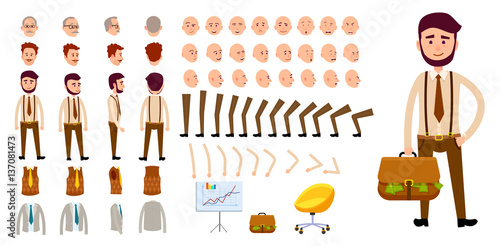 Businessman Character Creation Set. Cartoon Design