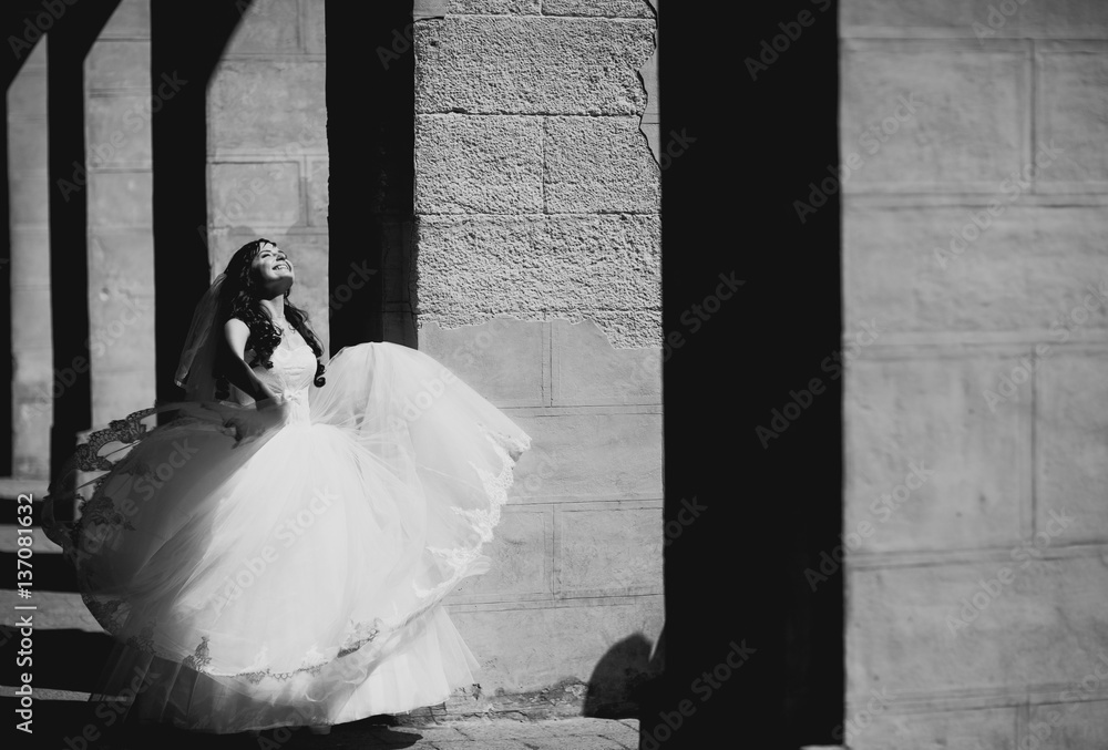 Beautiful bride circled in white wedding dress Beautiful bride circled in white wedding dress