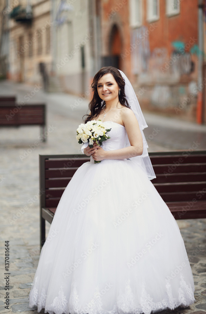 Fototapeta premium Romantic bride in a white wedding dress