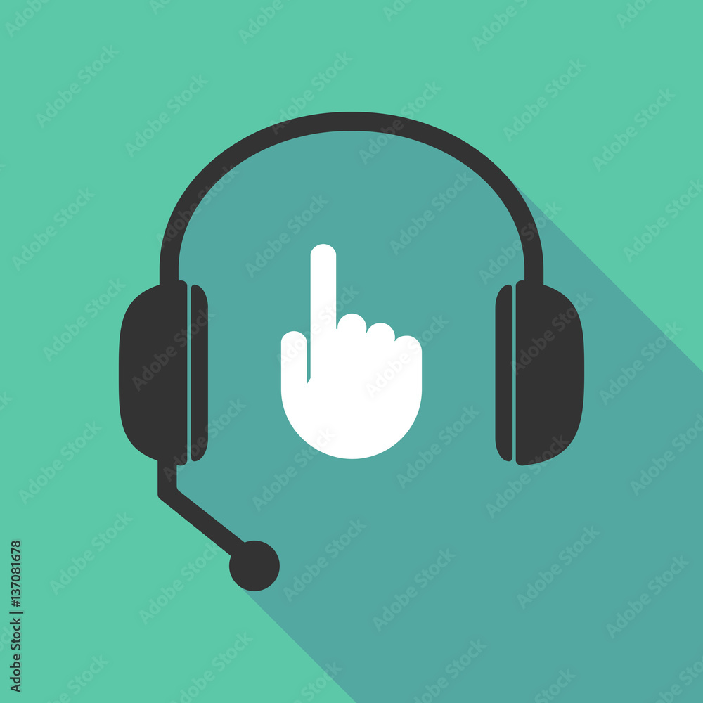 Long shadow headphones with a pointing hand Long shadow headphones with a pointing hand