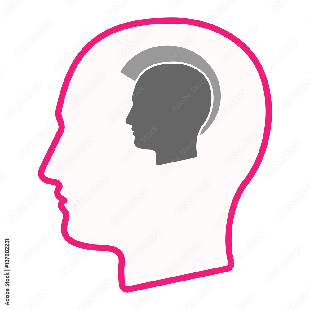 Isolated male head with a male punk head silhouette Isolated male head with a male punk head silhouette