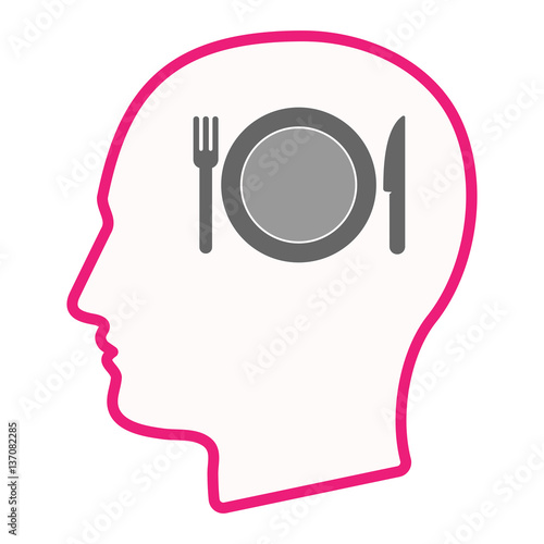 Isolated male head with  a dish, knife and a fork icon