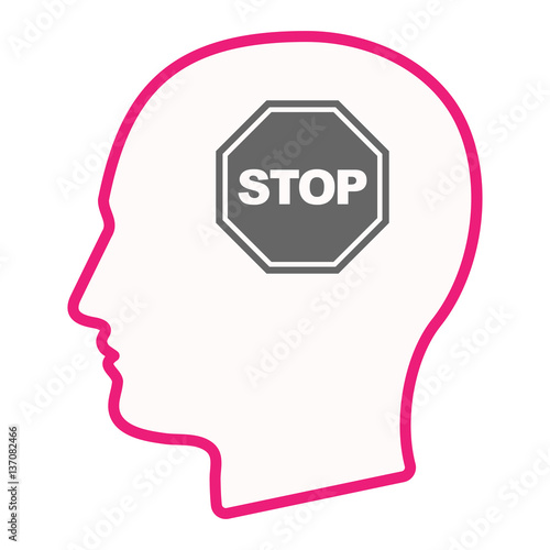 Isolated male head with  a stop signal