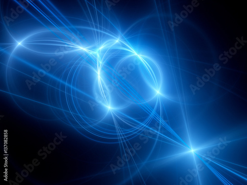 Blue glowing circular intersections in space, computer generated © sakkmesterke