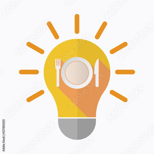 Isolated light bulb with  a dish, knife and a fork icon