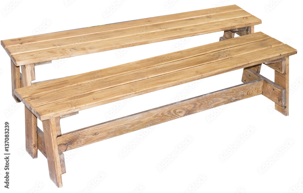 wooden bench on white wooden bench on white