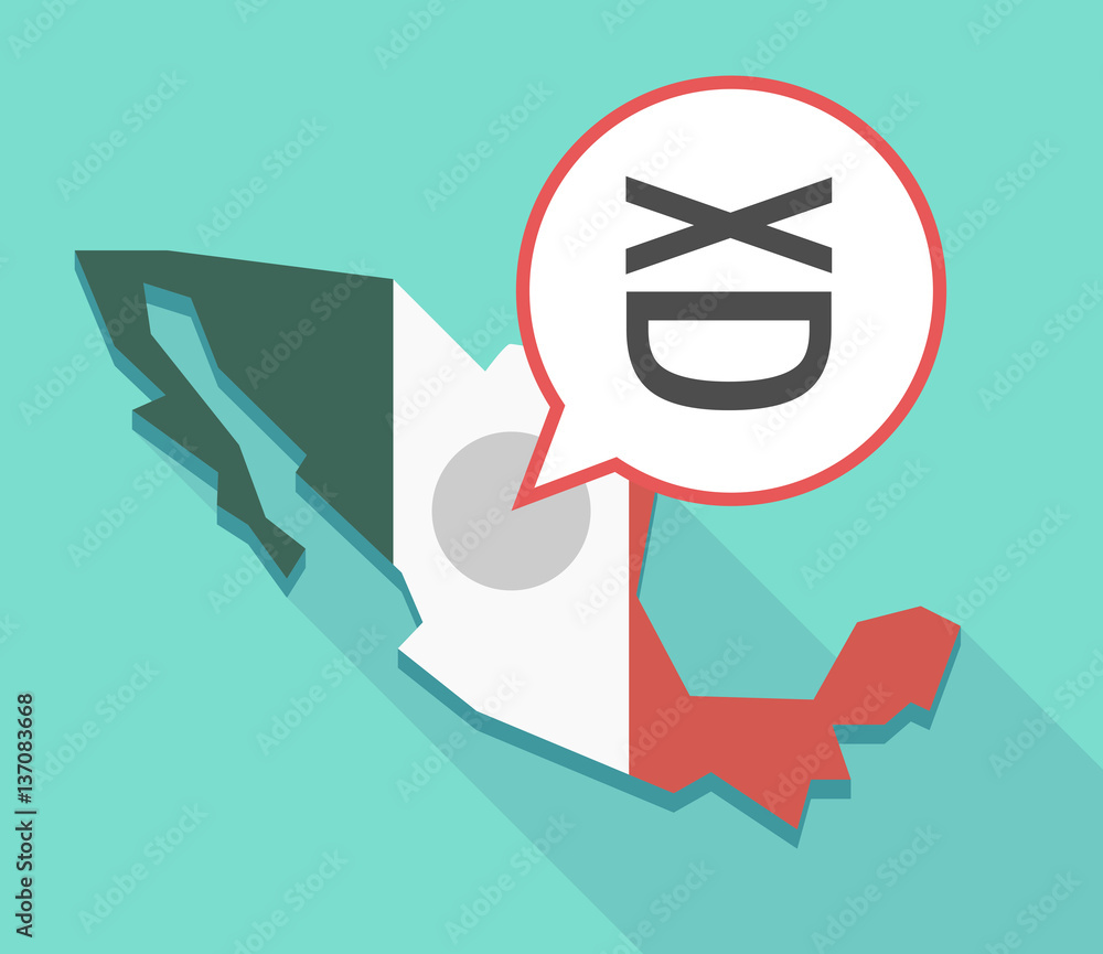 Long shadow Mexico map with a laughing text face Long shadow Mexico map with a laughing text face