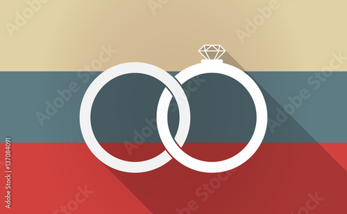 Long shadow Russia map with  two bonded wedding rings