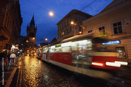 tram rides along the main street of the old city