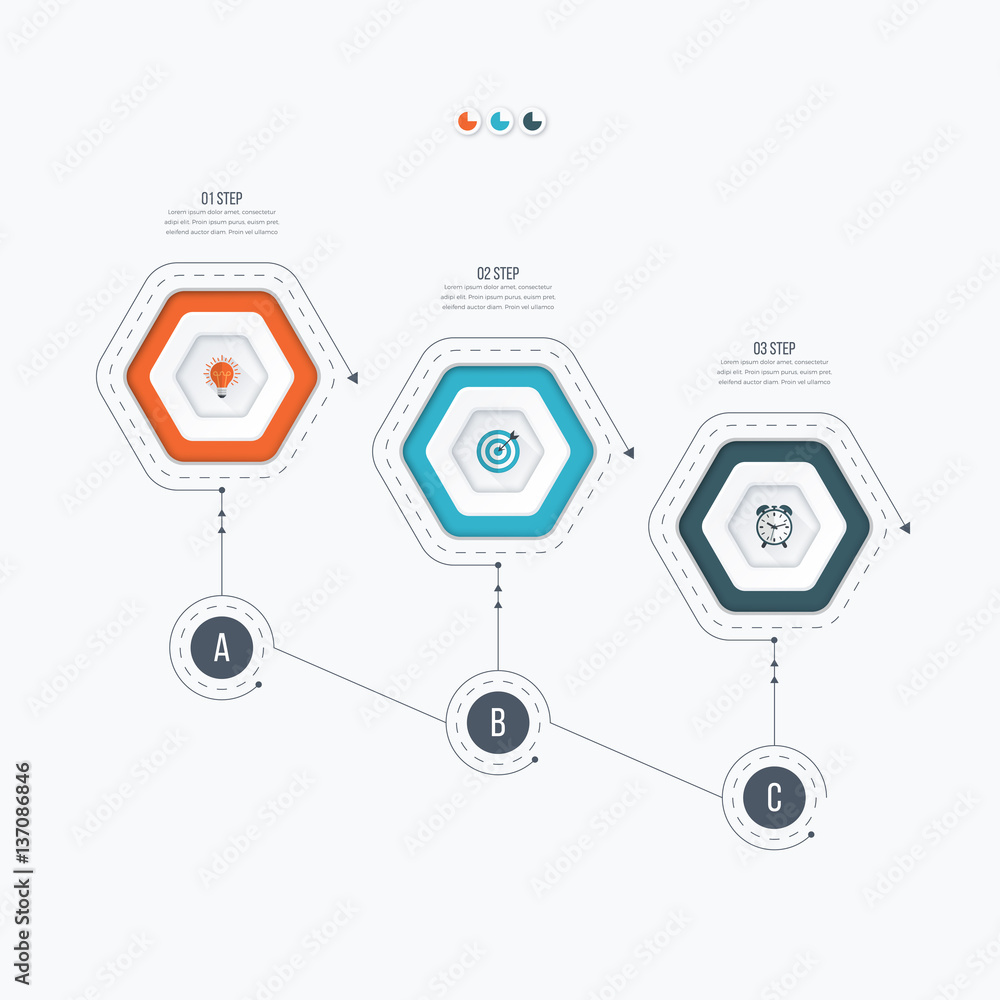 Infographics template 3 options with hexagon Infographics template 3 options with hexagon