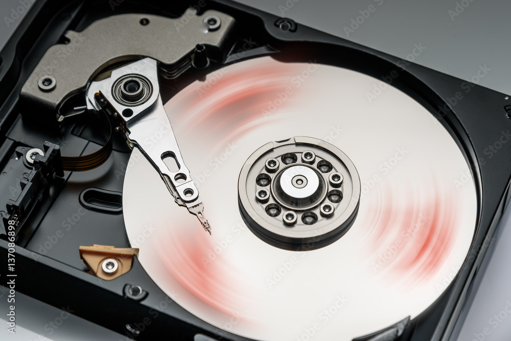 computer hard drive working closeup , details computer hard drive working closeup , details
