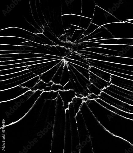 Detail of the shattered glass - cracks and shards