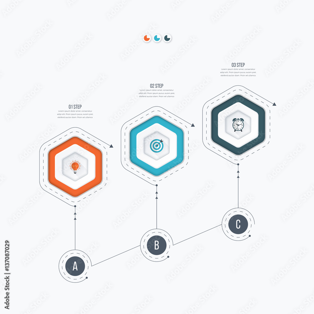 Infographics template 3 options with hexagon Infographics template 3 options with hexagon