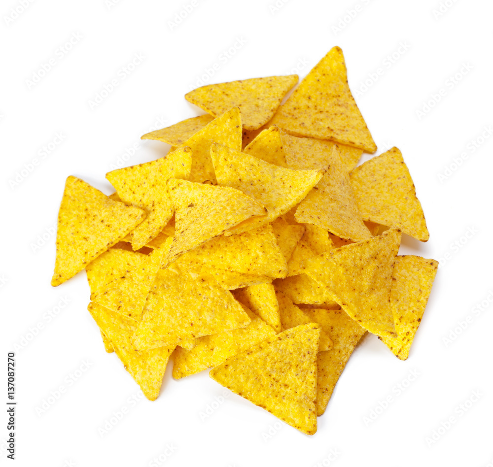 corn nachos on white background