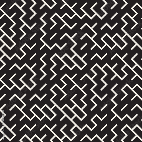 Irregular Maze Shapes Tiling Contemporary Graphic Design. Vector Seamless Black and White Pattern