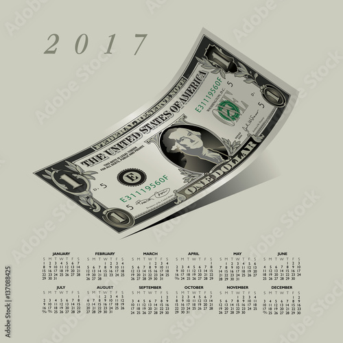 A curled dollar bill 2017 calendar for print or web   