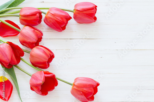 Fototapeta Naklejka Na Ścianę i Meble -  beautiful tulips on wooden background