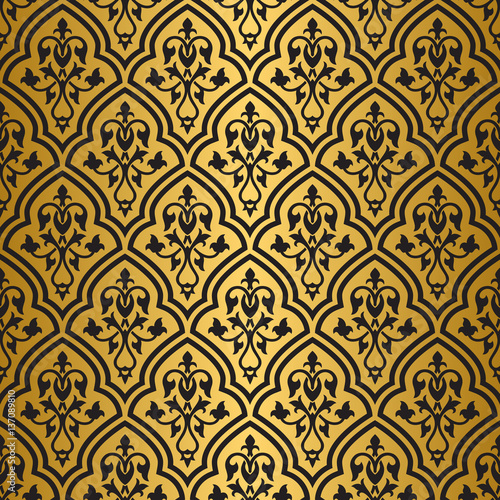 Seamless gold and black floral pattern