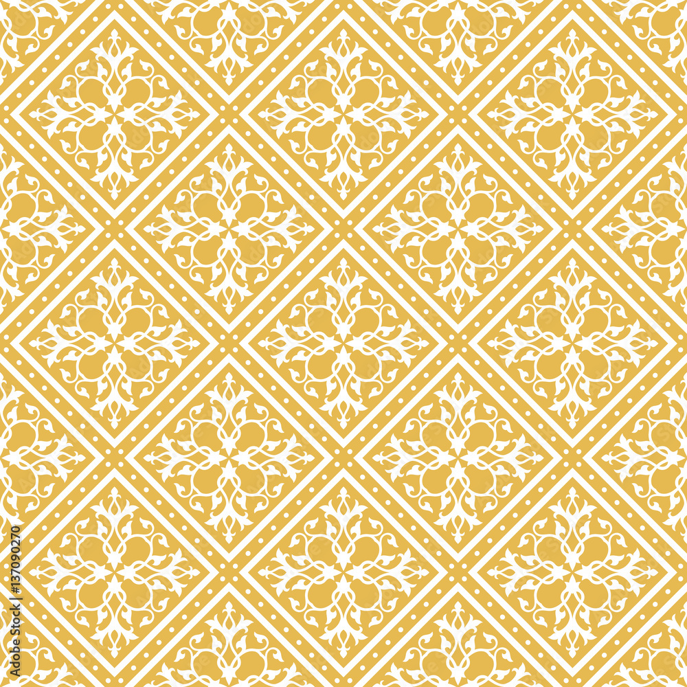 Seamless gold and white floral pattern.