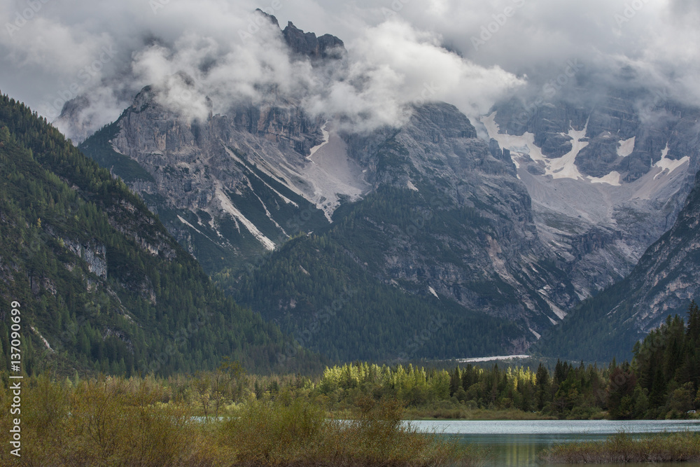 Hiking in the Dolomites. Close to Lago di Dobbiaco, Lago di Landro and