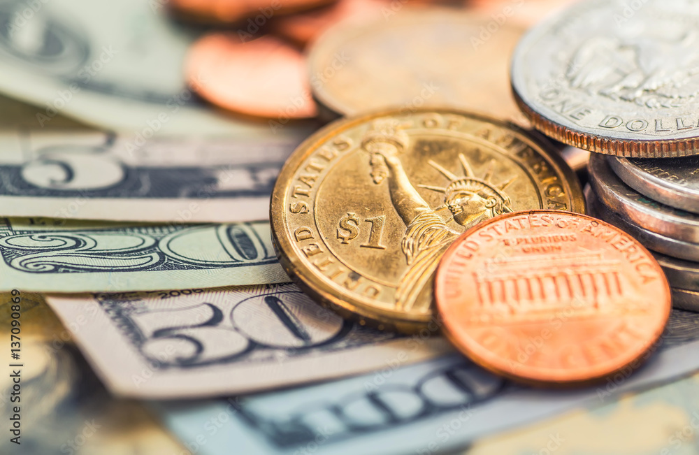 Still Life with cash dollars and cents US. Still Life with cash dollars and cents US.