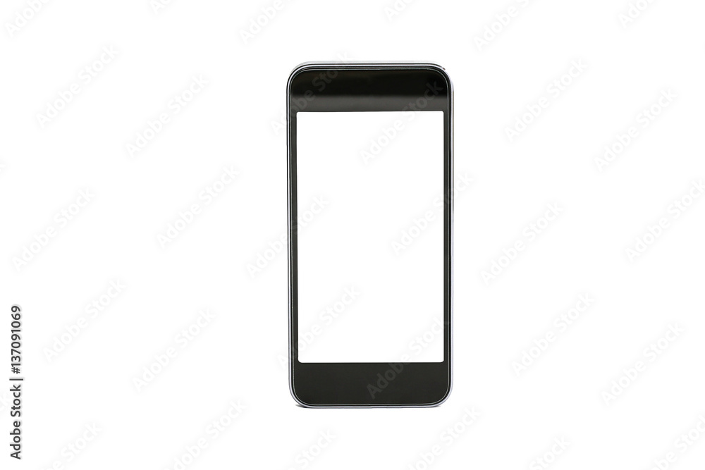 Isolated black mobile phone with blank white screen on white background Isolated black mobile phone with blank white screen on white background