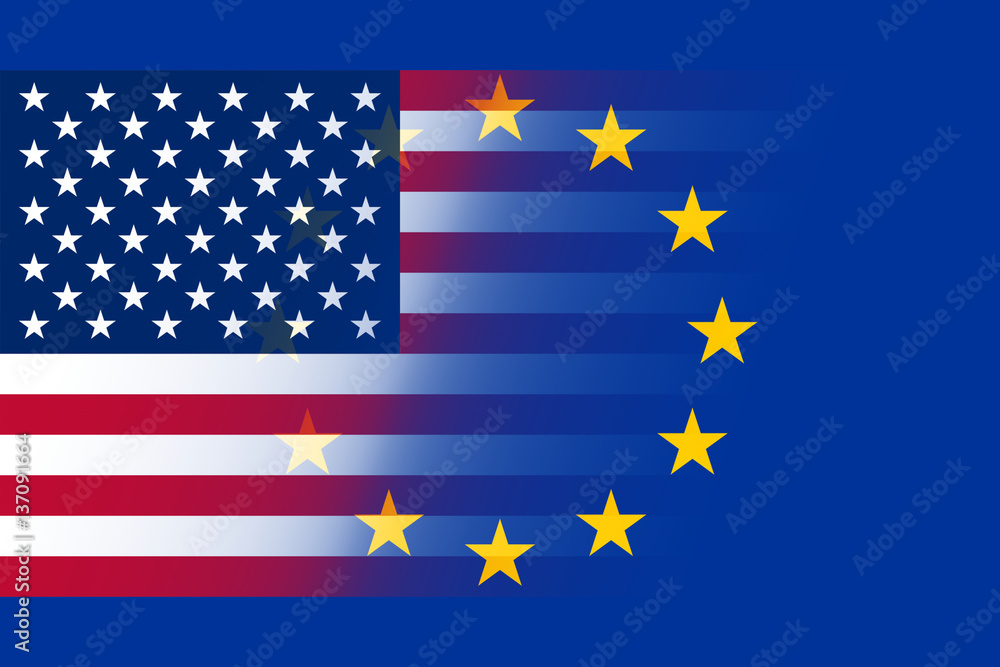 EU und Amerika Fahne kombiniert EU und Amerika Fahne kombiniert