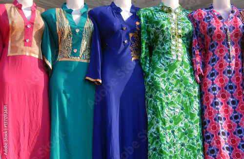Mannequins dressed in latest Indian fashion clothes kept in front of retail shop