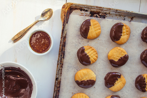 Pan with shortbread cookies top view