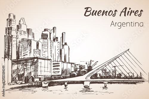 Buenos Aires cityscape. Argentina. Sketch.