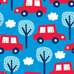 Acrylglasbilder Automuster Rote Autos auf blauem Hintergrund  © Larienn