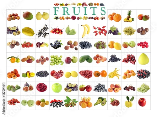 set of fruits and vegetables as background