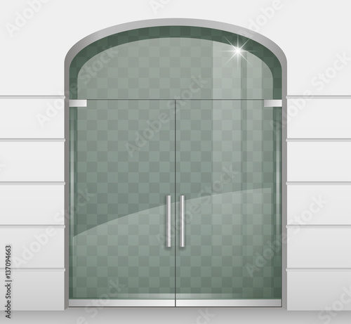 Double arch glass doors to the shopping center or office. Vector graphics with transparency effect