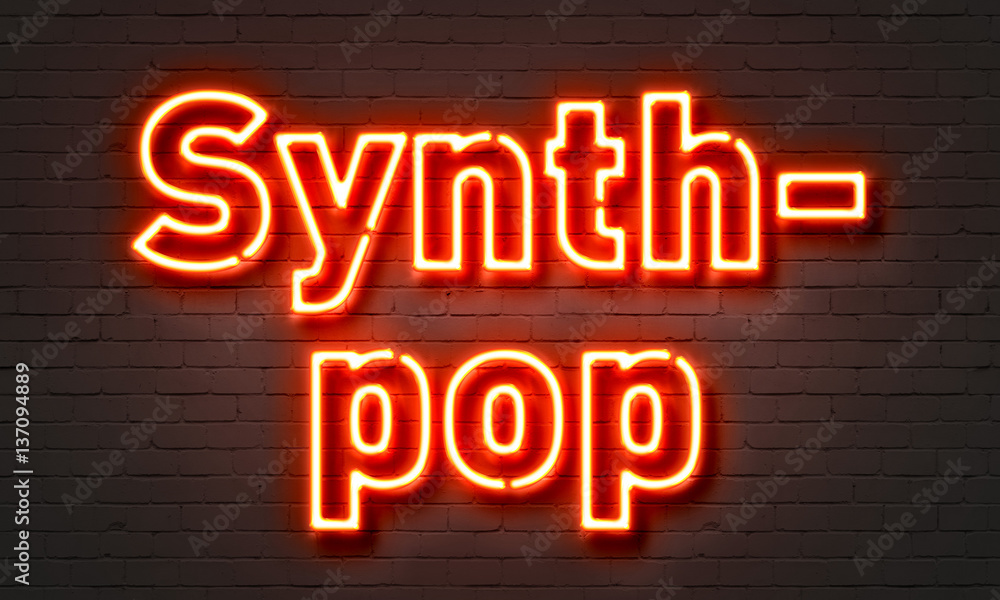 Synthpop neon sign on brick wall background. Synthpop neon sign on brick wall background.