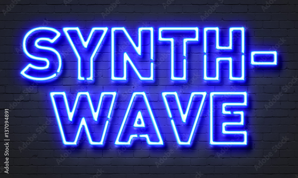 Synthwave neon sign on brick wall background. Synthwave neon sign on brick wall background.