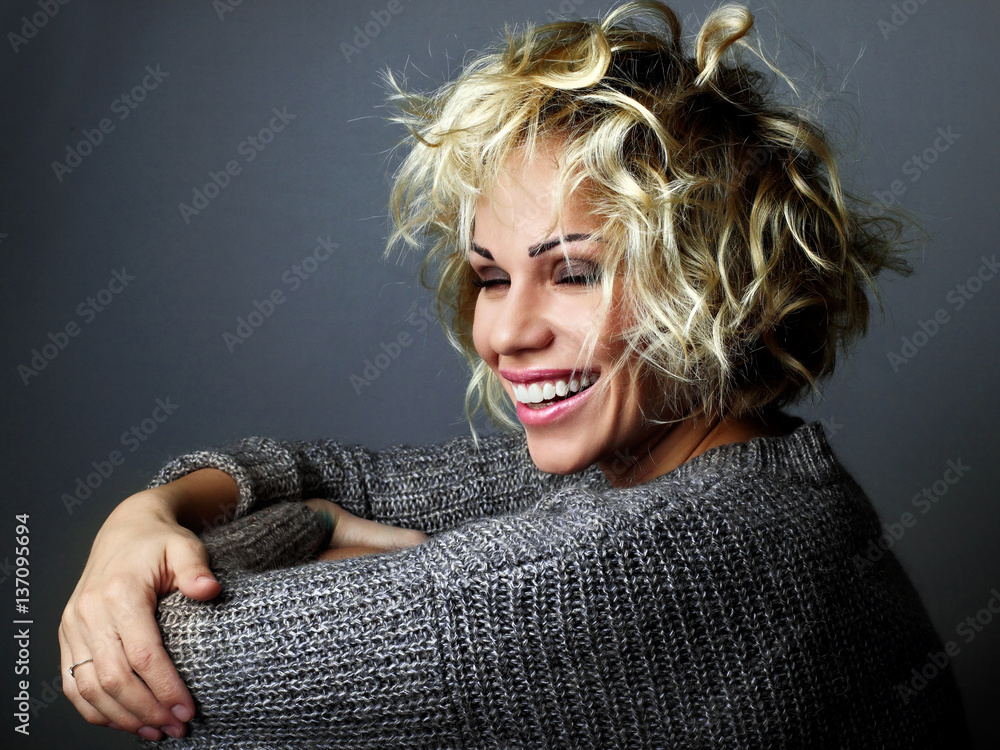 Fototapeta premium Portrait of happy laughing girl.cocnept happy pepople