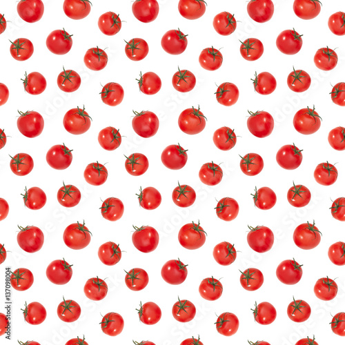 Tomato seamless photographic pattern. Fresh tomato seamless photographic pattern. Repetitive pattern. Fresh fruit background. Tomato wallpaper. Seamless background. Tomato repetitive on white