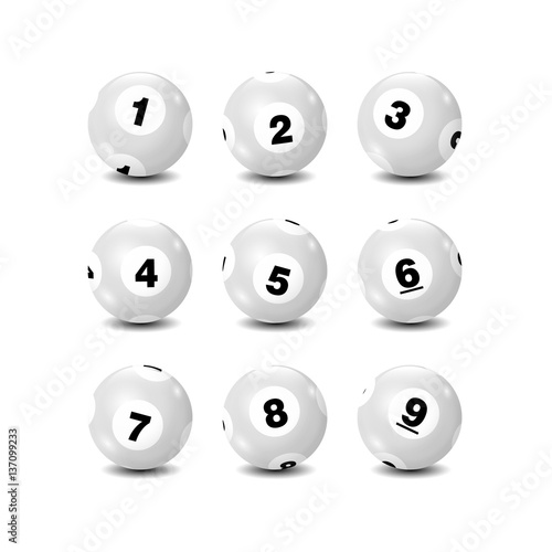 Vector Bingo / Lottery Number Balls Set - White - 1 to 9