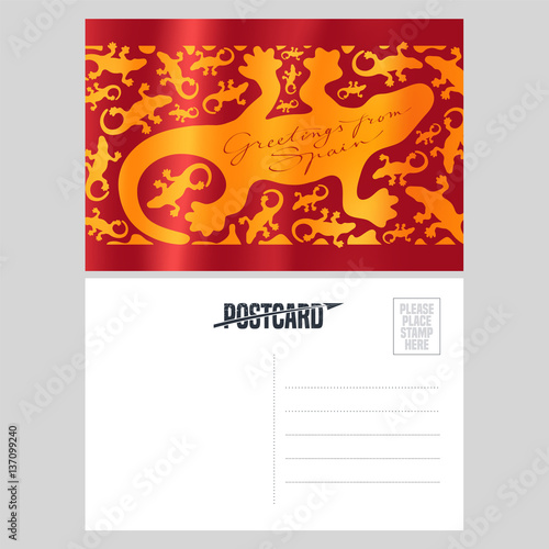Photography Antonio Gaudi lizard, gecko vector postcard template