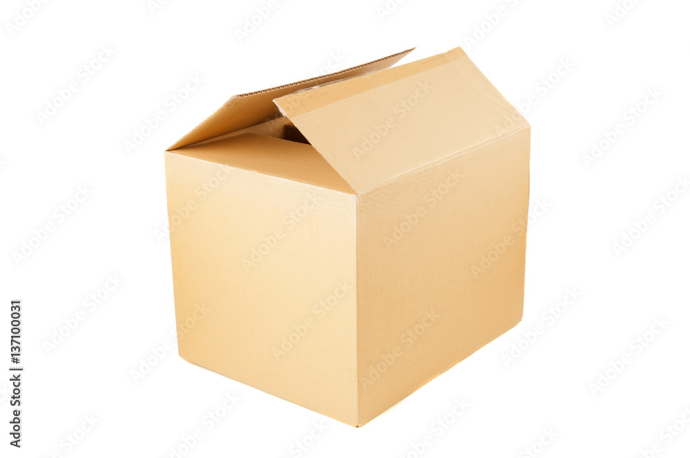 Closed cardboard box on white background