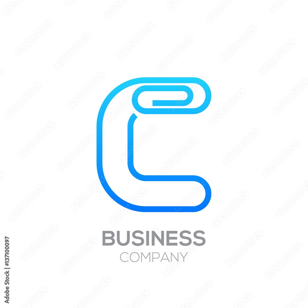 C letter from paper clip alphabet.Business and education logo concept C letter from paper clip alphabet.Business and education logo concept